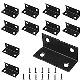AUXBC 10PCS L Bracket 2.4'x1' Stainless Steel Corner Brace Heavy Duty 90 Degree Corner Fastener Black Large Angle Brackets for Wood Furniture Bedframe Cabinet Drawer Chair with Mounting Screws