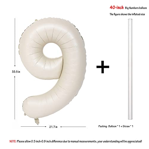 Image of 40 In Large Big Number Balloons 9 Creamy White Helium Foil Mylar Balloon | Birthday Party Decorations Suitable For Boys' And Girls' Birthday Parties Anniversary celebration digital 9