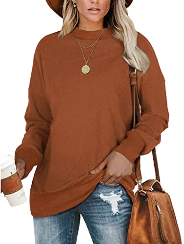 PLMOKEN Plus Size Sweatshirts for Women Casual Long Sleeve Round Neck Shirts Tunic Tops for Leggings M-4XL