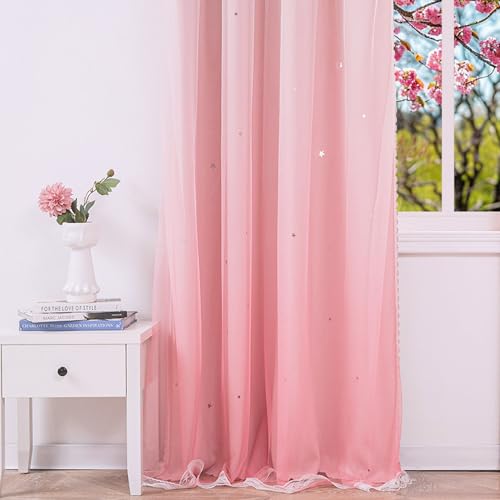 Image of Yancorp Curtains for Girls Bedroom Kids Room Rainbow Curtains Nursery Curtain 108 inches Length Grommet Rainbow Color Decor for Playroom,1 Panel (Ombre Pink, W52 X L84)