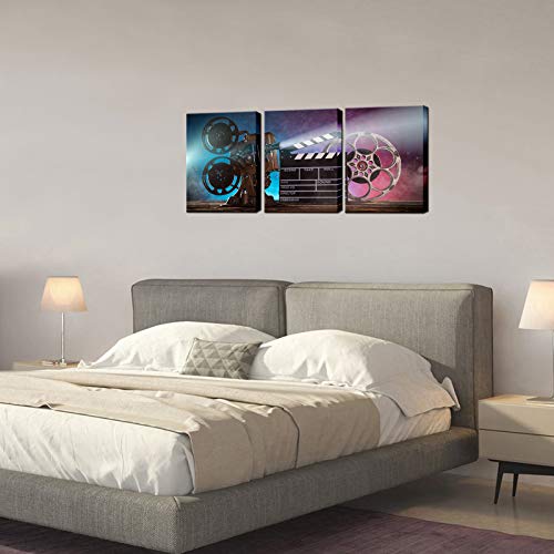 Biuteawal 3 Piece Canvas Wall Art Retro Movie Projector Picture Photo Prints Black Film Chalkboard Paintings Vintage Artwork Bar Pub Home Game Room Theater Media Room Wall Decor Gallery Wrapped #TOP3
