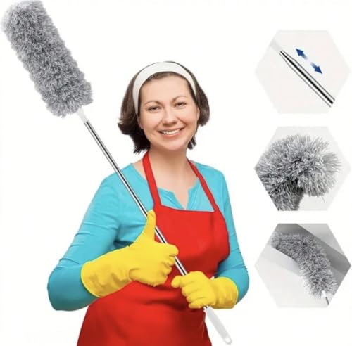 Extendable Microfiber Duster with Telescopic Handle, Gray