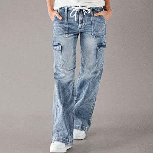 Womens Cargo Jeans Straight Leg Baggy High Waisted Jeans Casual Denim Cargo Pants Trendy Y2k Streetwear Trousers2