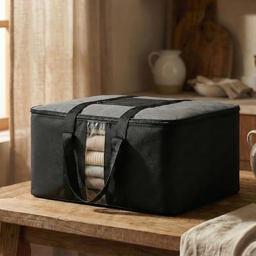 Image of EASY HOME 70 litre Storage Bags for Clothes | Cloth Storage Organizer with Zip Closure | Wardrobe Bag for Sarees, Quilts & Blankets | Moisture Proof Nylon Cover Bag (54x46x28 cm)