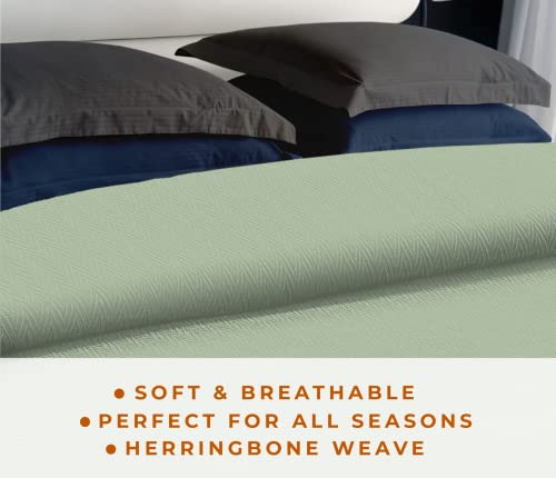 Kotton Culture Knitted Geometric Herringbone Pattern Handwoven Blanket 100% Long Staple Cotton - Soft & Cozy All-Season Throw For Bed Couch Chair Outdoors (King/Cal King, Sage) #TOP2