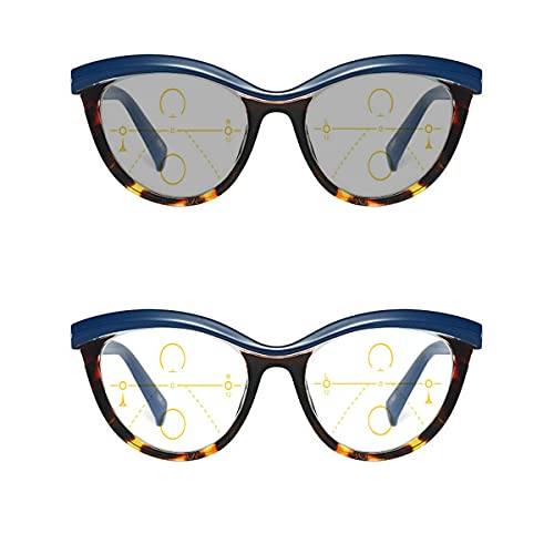 mincl progressive multifocal glasses transition sunglasses photochromic reading glasses ladies far and near dual use (blue leopard, +2.25)