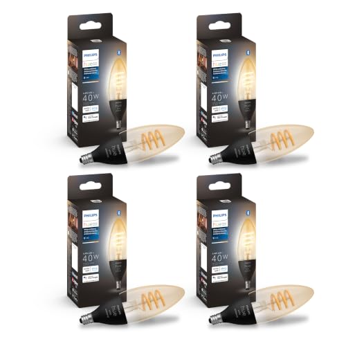 Image of Philips Hue White Ambiance Filament E12 Candle Bulb 4-Pack - Full Range of White Light - Compatible with Alexa, Google Assistant, and Apple HomeKit- Black Base