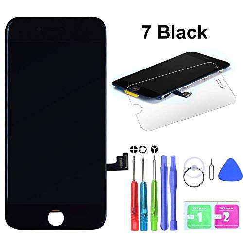 HTECHY 4344259708 Screen Replacement Compatible for iPhone 7 Black 4.7h with 3D Touch - LCD Screen Display Touch Digitizer Frame Assembly Set, Complete Tools Kit and Detailed Instructionsluded