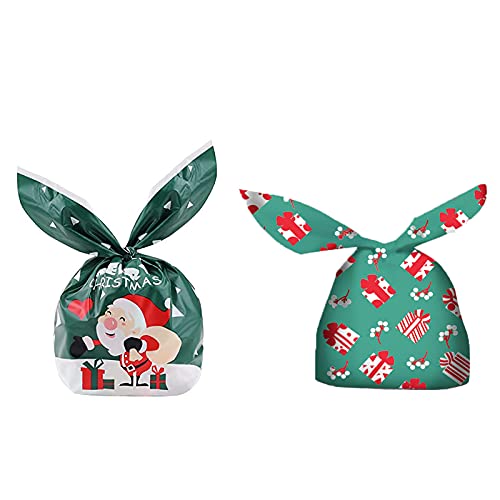Bolsa De Embalaje De Dulces Navideños Bolsa De Embalaje De Santa Forma De Conejo Bolsa De Regalo 100 Piezas de Bolsas de Embalaje Navideñas Bolsas De Embalaje De Galletas Dulces,14 * 23 cm Cover