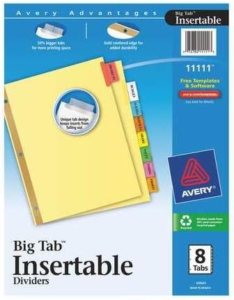 Index Divider, Insertable, 8 Tabs, Colored