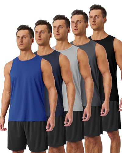 BOOJO 5 Pack Tank Tops Men - Quick Dry Moisture Wicking Summer Workout Muscle Sleeveless Shirts for...