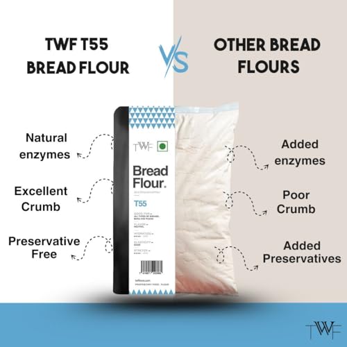 Image of TWF Bread Flour T55 - Buy 3 kg Bread Flour, Get 100g Yeast Free | Premium Unbleached All Purpose Flour for Breads, Buns & Pizzas | Ideal for Home Baking | Bake Perfect Breads Everytime