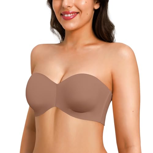 Popilush Strapless Push Up Minimizer Bras for Women Bandeau Support Unlined Bra Underwire Everyday Bras Tube Top