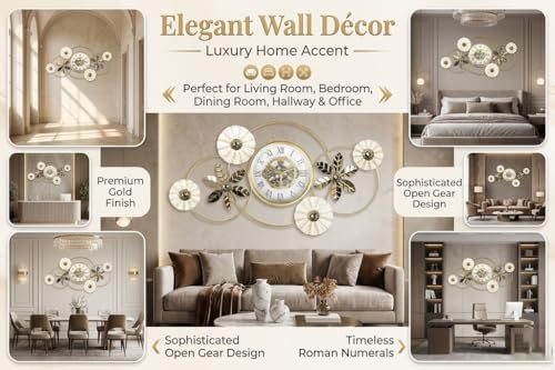 Image of Mokshith Large Wall Clock Creative Metal Flower Leaf Design Silent Non Ticking Decoration Clocks for Living Room Bedroom Home (MO-26)