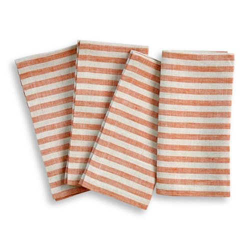 Image of Solino Home 100% Pure Linen Napkins, 20 x 20 in, Pumpkin Striped, Set of 4