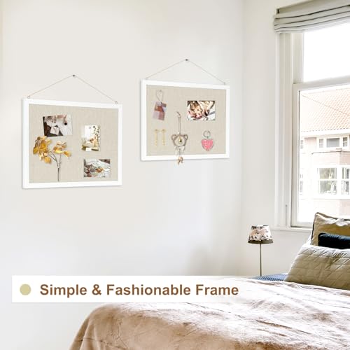 2-Pack Double-Sided Cork Board with Linen, 16" x 12" Hanging Wood Framed Bulletin Board, Picture Display Vision Board Corkboards for Wall Room School Office Decor, 20 Pushpins (Vin image 4