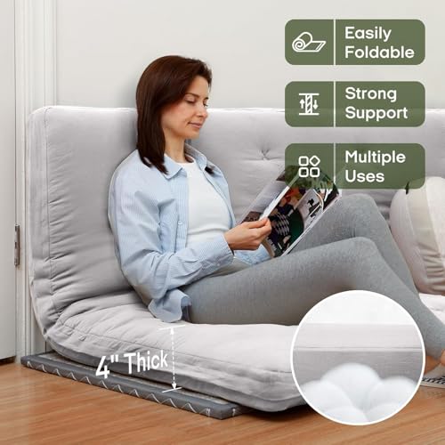 Image of ZonLi Japanese Floor Futon Mattress King Size 76 inchx 80 inch,100% Cotton Cover 4'' Thicken Tatami Mattress,Foldable Sleeping Pad,Portable Dormitory Tatami Mat(Light Grey)