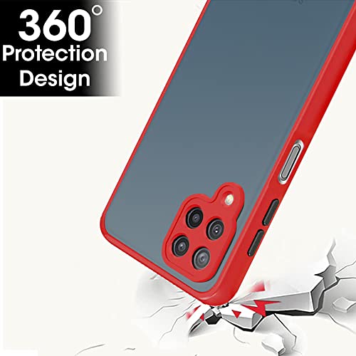 Image of TheGiftKart Smoked Translucent Protective Hard Back Case Cover for Samsung Galaxy A22 4G (TPU & PC | Red Bumper)