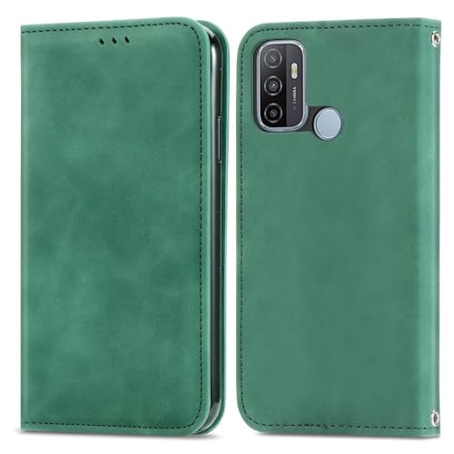 WBWONE Cover a Libro per OPPO A53 / A53s, Antiurto Custodia a Portafoglio in Pelle Premium con Funzione di Supporto e Slot per Carte - Verde