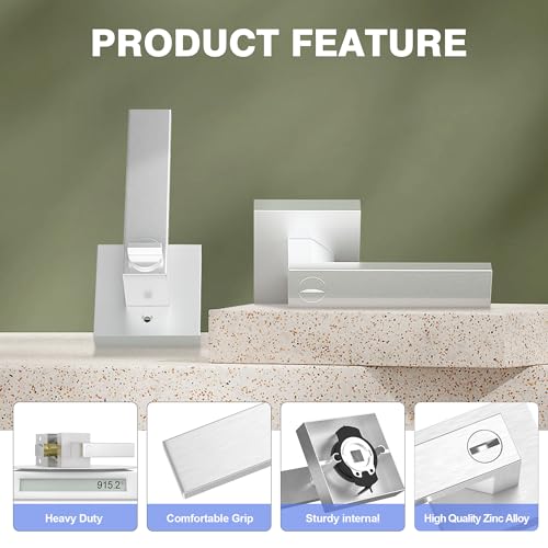 Privacy Interior Door Handle, 6 Pack Heavy Duty Door Lever for Bathroom & Bedroom Privacy Door Lock Handle Keyless Door Knobs in Satin Nickel for Right & Left Sided Doors