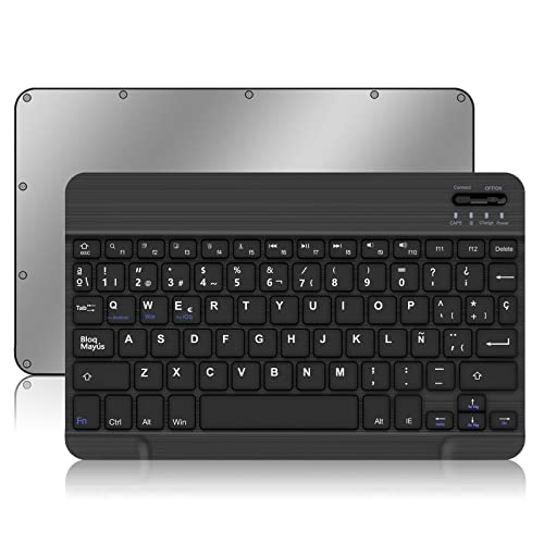 Teclado Español Ñ Bluetooth Inalámbrico Súper Delgado para iOS Apple iPad Tablet, Android Samsung, Huawei, Lenovo, Windows, para Todos los Dispositivos con Bluetooth, Negro