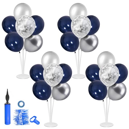 ZJDHPTY 4 Set Navy Blue Silver Balloon Stand Table Centerpieces Party Decor