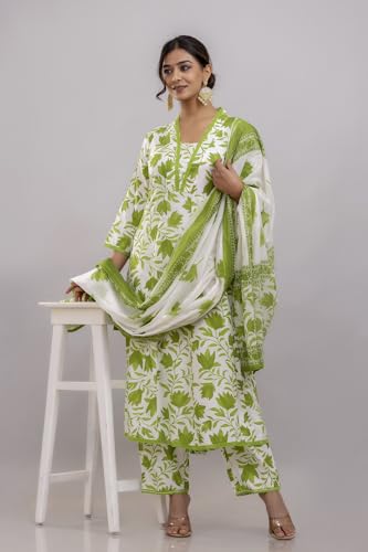 Image of PARTHVI Women's Printed Anarkali Kurta With Palazzo & Dupatta Set