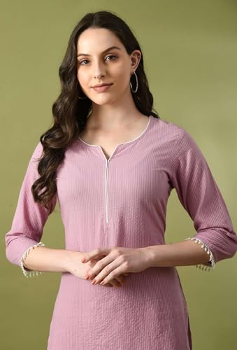 Image of Amazon Brand - Tavasya Women Cotton Katha Straight Regular Fit Kurta | Solid Ethnic Kurti | 3 /4 Sleeve Casual & Office Wear |Kurta for Women