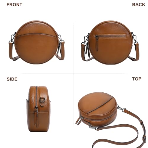 Image of COOLCY Leather Crossbody Bags,Circle Purse Shoulder Bag, Fashion Round Handbag for Travel,Valentine's Gift for Women