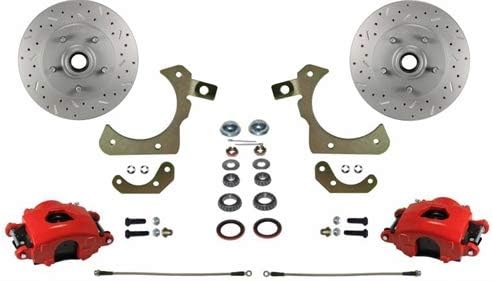 LEED BRAKES Spindle Mount Kit With Maxgrip Cross Drilled and Slotted Rotors Red Calipers