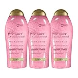 OGX Sensitive + Pink Sea Salt & Rosewater Sulfate-Free Soothing Body Scrub with Healing Rose Quartz, Gentle Exfoliating Daily Body Wash to Soften & Smooth Skin, 19.5 Fl Oz (pack of 3)