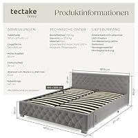 tectake® Chesterfield, Bett 180 x 200 cm, Schlafzimmer Bett mit Bettkasten, Polsterbett, Bett mit Stauraum, Doppelbett, Jugendbett, King Size Bed, Schlafbett, Gaming Bett mit LED, dunkelgrau – Ansicht 2