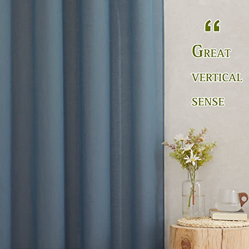 NICETOWN Flax Linen Sheer Curtains for Living Room, (Stone Blue) Grommet Vertical Drapes Semi Sheer Linen Curtains Privacy with Light Filtering for Villa/Farmhouse, W52 x L84, 1 Pair