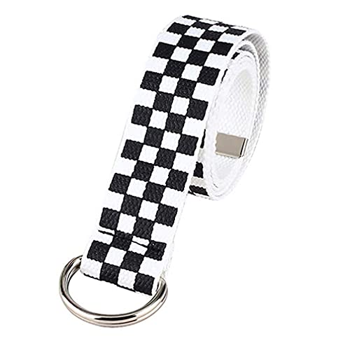 Casual Checkerboard Canvas Double Ring Belt Printed Jeans Belt Waist Strap Waistband Clothing Accessories for Teenager