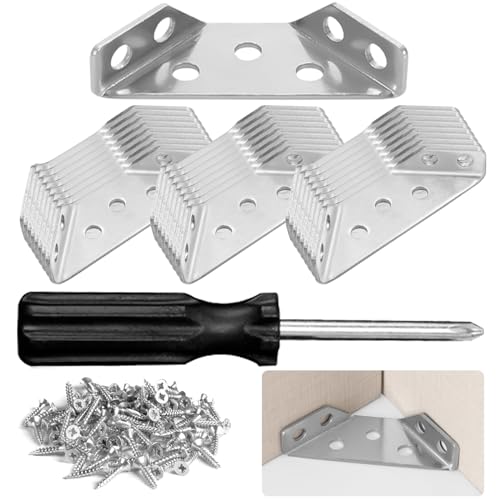 EACHPT Conectores de esquina de acero inoxidable,paquete de 24,con tornillos y destornillador, Conector de Esquina Universal para Muebles de acero Inoxidable para muebles de madera