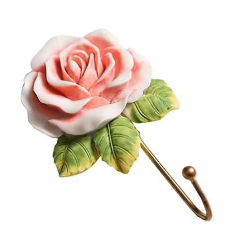 Ganchos de pared de resina de flores, 3 piezas de gancho creativo de hierro para colgar abrigo/sombrero/llave/toalla/ganchos para bolso decoración del hogar (rosa) Cover