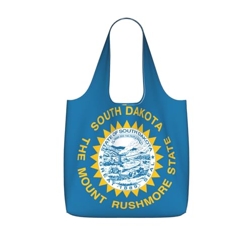 DUWAA Bolsa de compras plegable con estampado de la bandera de Dakota del Sur, reutilizable, con capacidad de 25 l, para el trabajo, la playa y los viajes