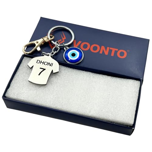 Image of Dhoni Virat Rohit Jersey with Evil Eye & Golden Hook Metal Keychain for Cricket Lovers Sports Person Excellent Gift for Birthday, Anniversary, Valentines Day (Pack-1)