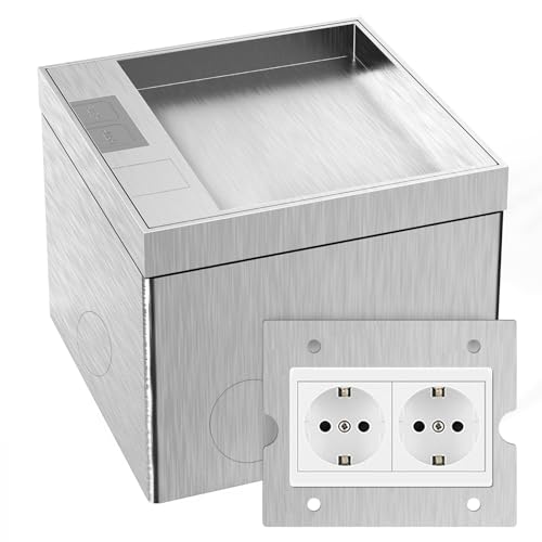 CHENGPI Bodensteckdose Innen Bodensteckdose Aussen mit Stecker AC 250V/16A Versenkte Steckdose Wasserdichte Edelstahl Verdeckte Einbausteckdose für Zuhause Büros/Marmorbodenstecker