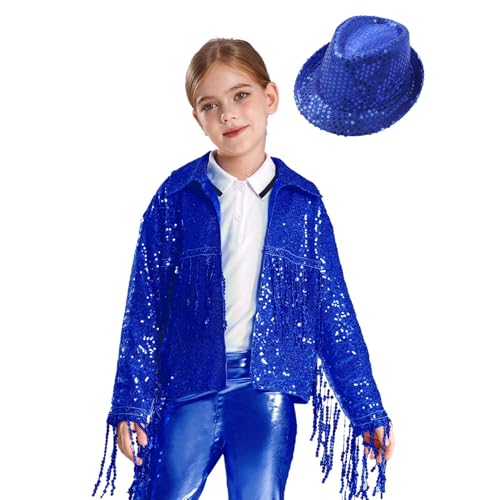 Loyan Children Girls Modern Hip-hop Jazz Street Dance Tops Sequins Cardigan Cropped Jacket Bolero Shrug