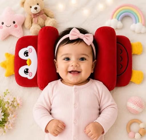 Image of Baby Hugging Pillow with Supersoft Fabric | 0-18 Months Newborn Pillow /Takiya /Cushion | Neck & Head Support for Babies (Red2)