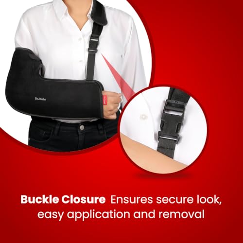 Image of Dr.Ortho Arm Sling Tropical Support Brace | Shoulder Support for Fracture, Immobilization, Prevents Shoulder Dislocation, Skin Friendly & Breathable Material | Black - Small