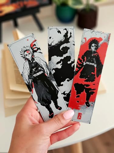Image of Demon Slayer Anime Bookmark Set of 3 - Inspired by Tanjiro, Nezuko & Inosuke | Waterproof Matte Finish | for Manga Fans | Eco-Friendly Durable Bioplastic