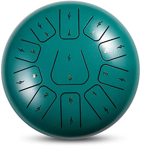 JLDN Steel Tongue Drum11 Notes, Hand Pan Drums 11 inch Handpan Drum with Mallets Bracket Tonic Sticker Drum Bag Tank Drum for relax your mind,Green