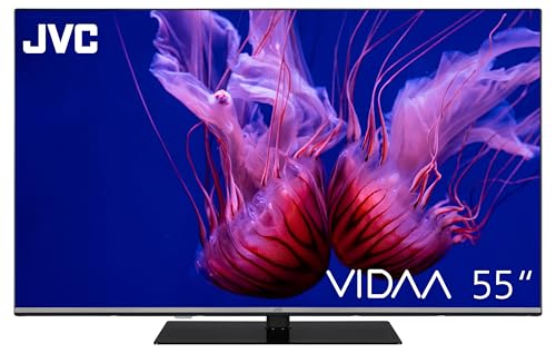 JVC QLED Fernseher 55 Zoll Smart TV VIDAA LT-55VDQ6555-4K UHD Fernseher, HDR TV mit Dolby Vision, Dolby Atmos, 6 Monate HD+ inkl. und integriertem Triple-Tuner, LED TV schwarz