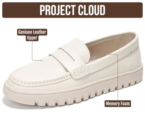 Image of Project Cloud 100% Genuine Leather Loafers for Women - Memory Foam Insoles Slip On Shoes for Women - Lightweight Womens Shoes - Non Slip Womens Loafers (Filide1)