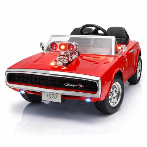 Image of Kids Licensed Dodge Charger 1970 | Big Size 12V Electric Ride On Car for Kids with Remote Control, Music and Light1-7 Yrs Car Battery Operated Ride On | Double Seater | Smoke Feature (Red)