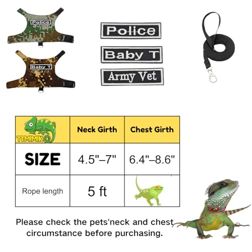 Image of Bearded Dragon Harness and Leash Set Lizard Reptile Small Animal Adjustable Harness Clothes with Short Leash and 3 Patches Decor for Walking Outdoor (Brown)