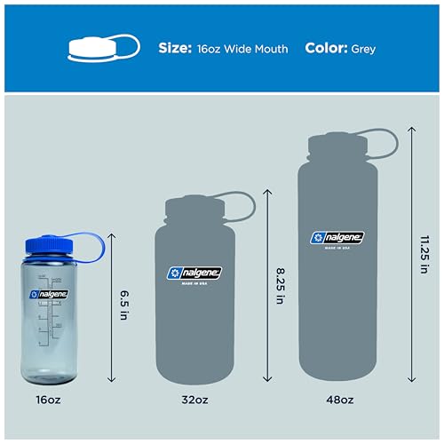 Image of Nalgene 16 oz Wide Mouth Water Bottle | Slim Cup Holder Size, BPA-Free, Durable & Leak Proof, Lightweight Travel Bottle, Grey