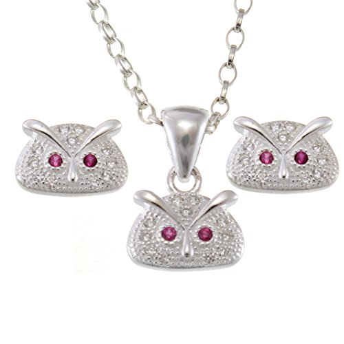Alexander Castle Parure de bijoux en argent sterling avec pendentif hibou et boucles d'oreilles, Argent sterling